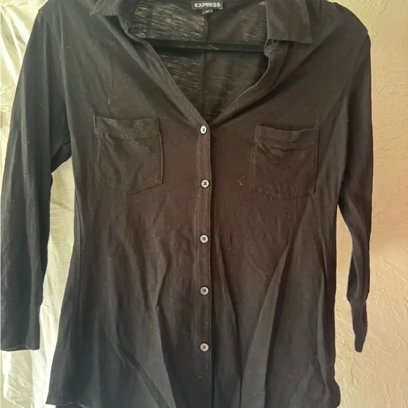 Express bundle of 3 3/4 sleeve button up cotton shirts Black, White, and Pink XS - Picture 4 of 6